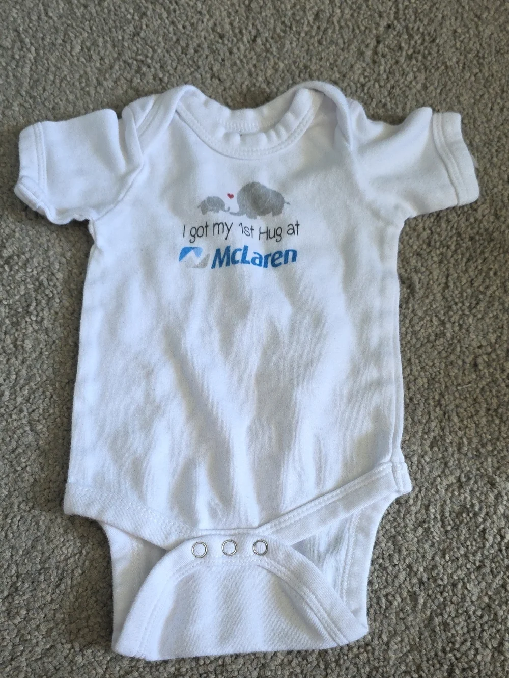 White Baby One-Piece Bodysuit with Cute Hug Print